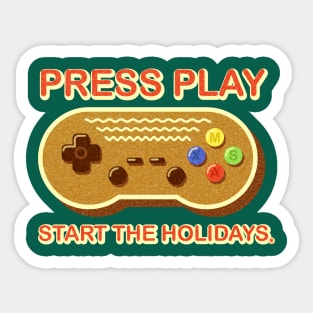 Press Play, Start Holidays - Christmas Video Game Gingerbread Cookie Controller Sticker